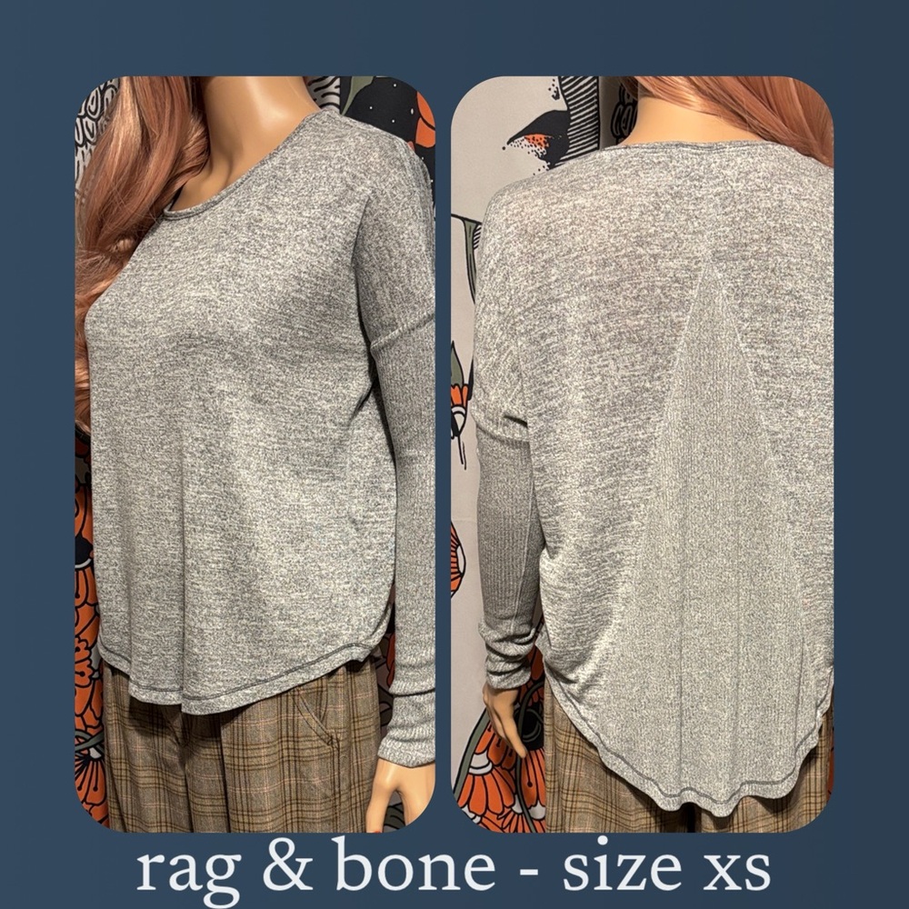 rag & bone Gray Lightweight Long Sleeve Knit Top XS | Soft Cozy Layering Basic